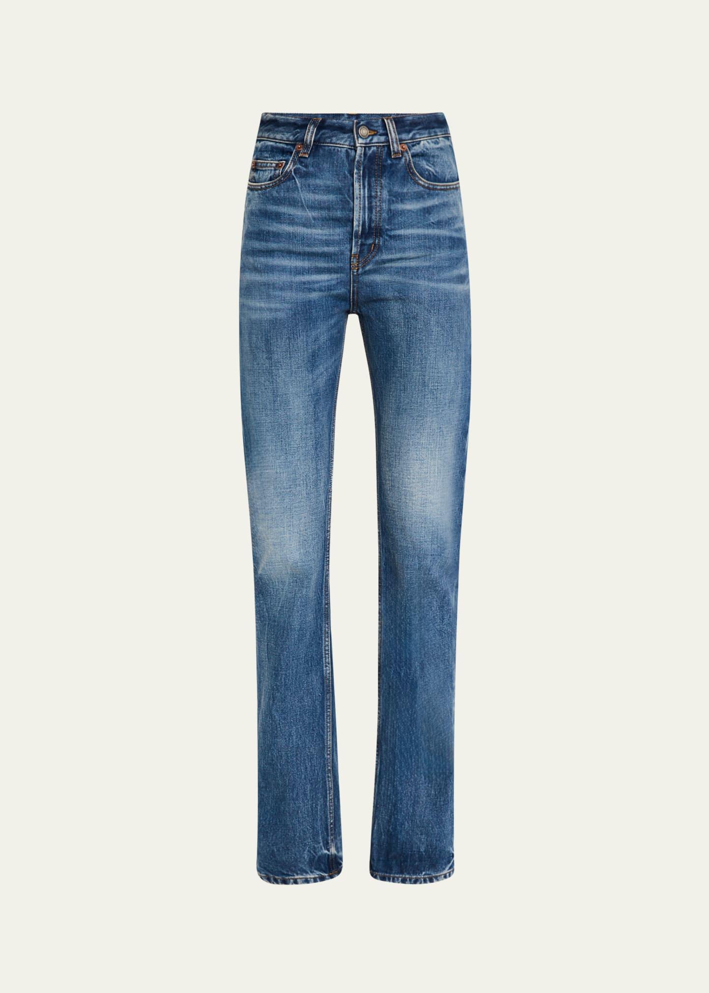 mid-rise faded denim bootcut jeans