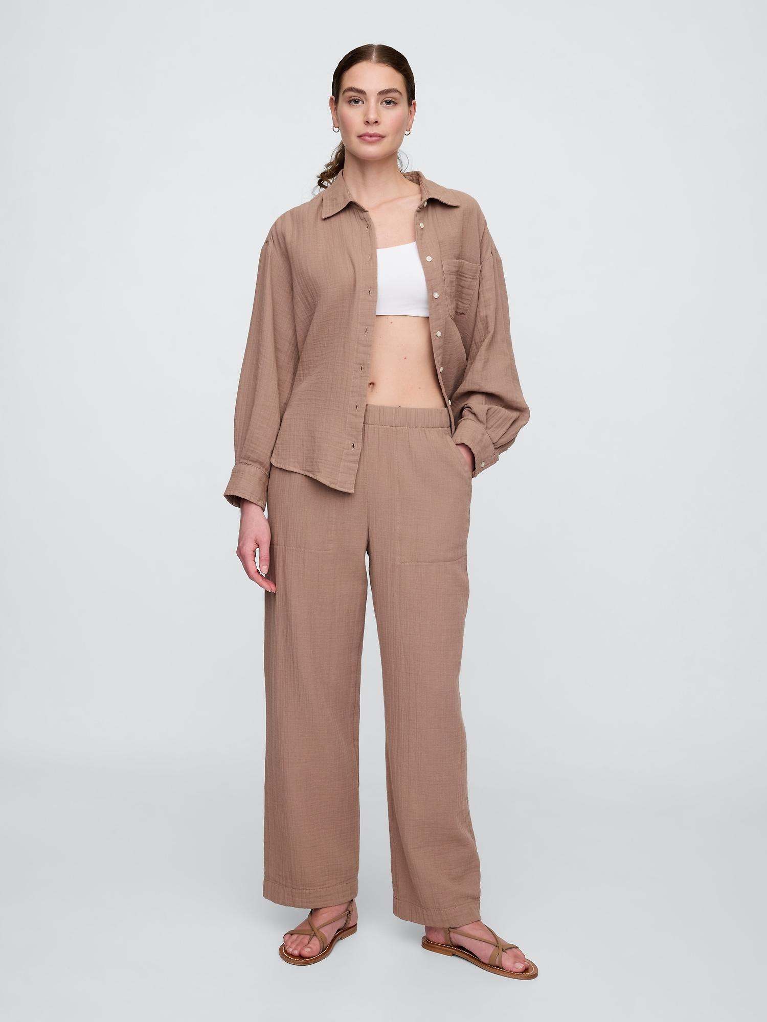 mid rise gauze pull-on wide-leg pants
