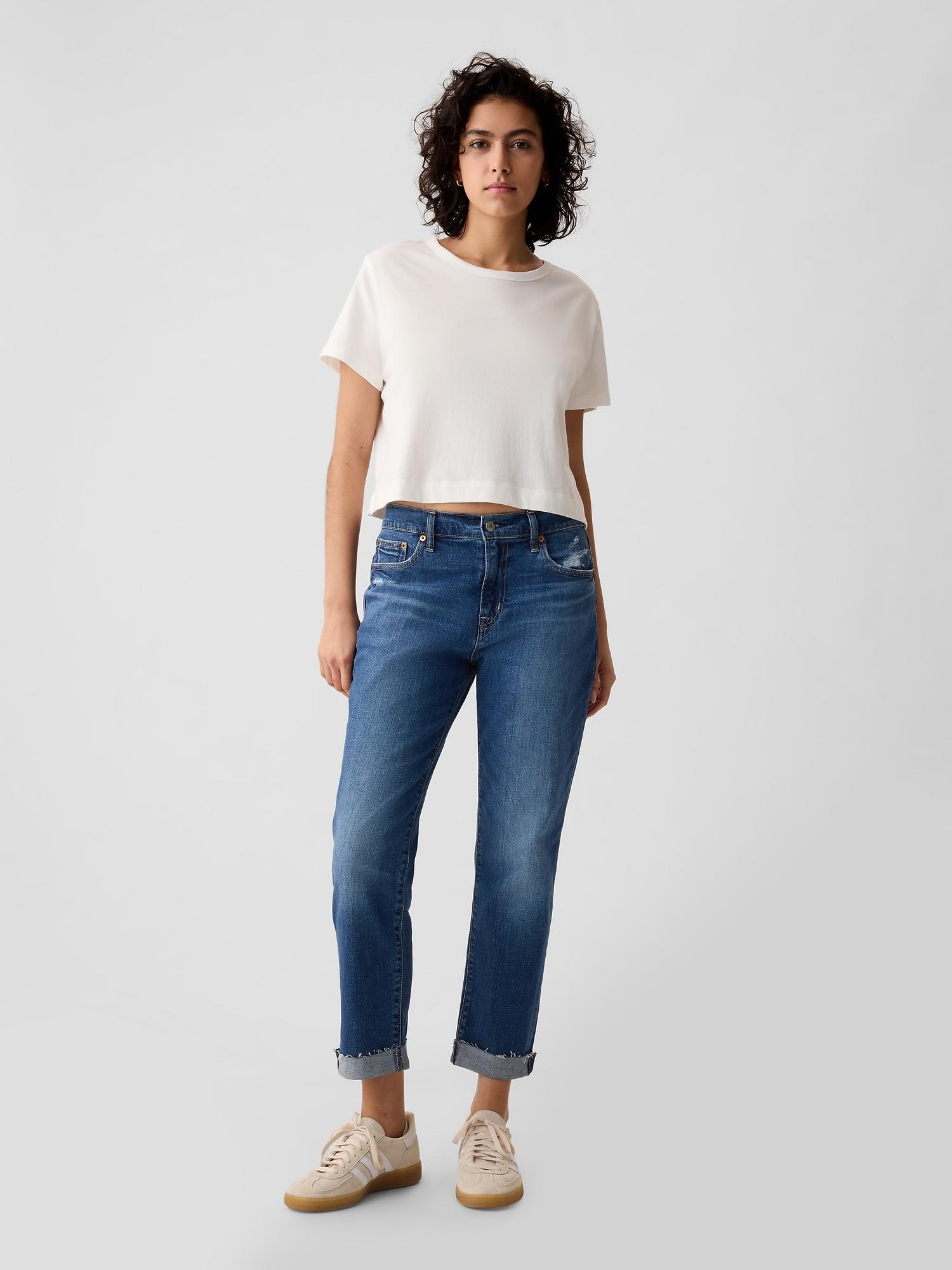 mid rise girlfriend jeans