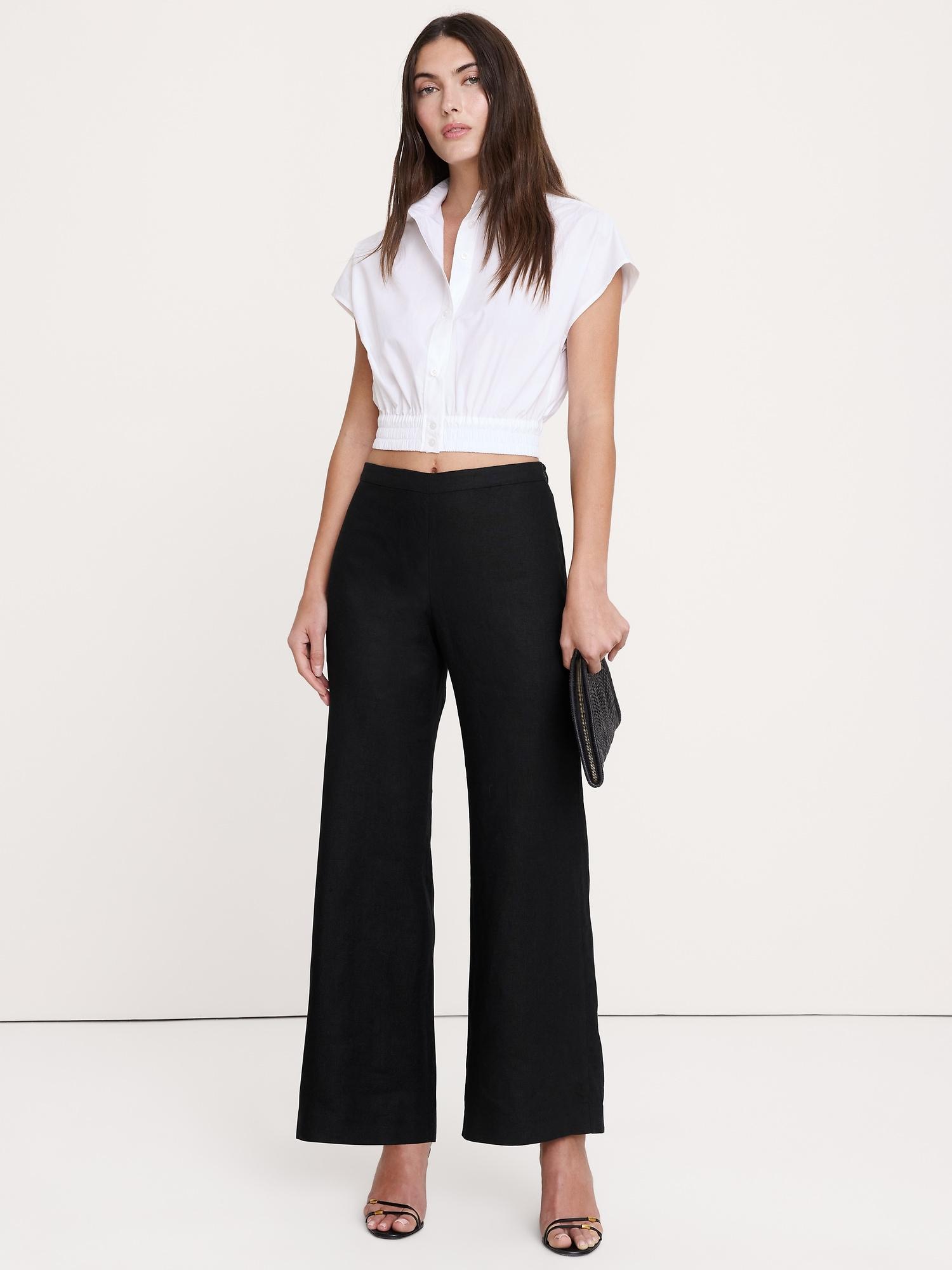 mid-rise kick-flare linen ankle pant