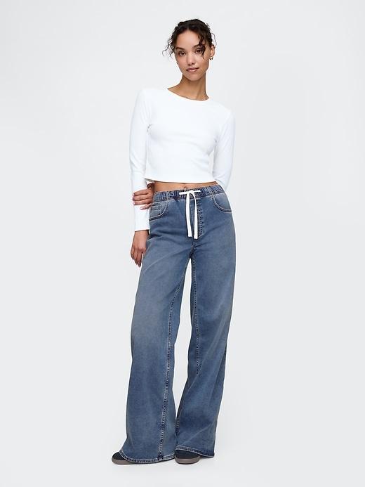 mid rise knit denim baggy jeans