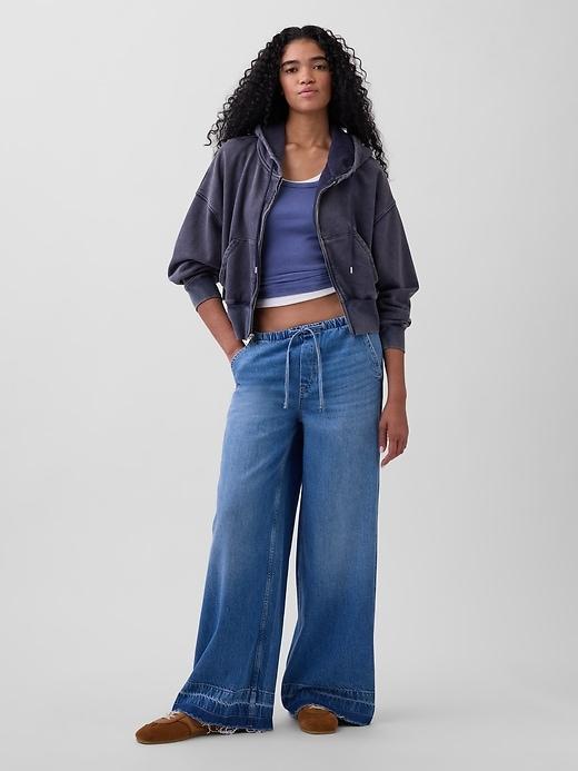 mid rise knit denim baggy jeans