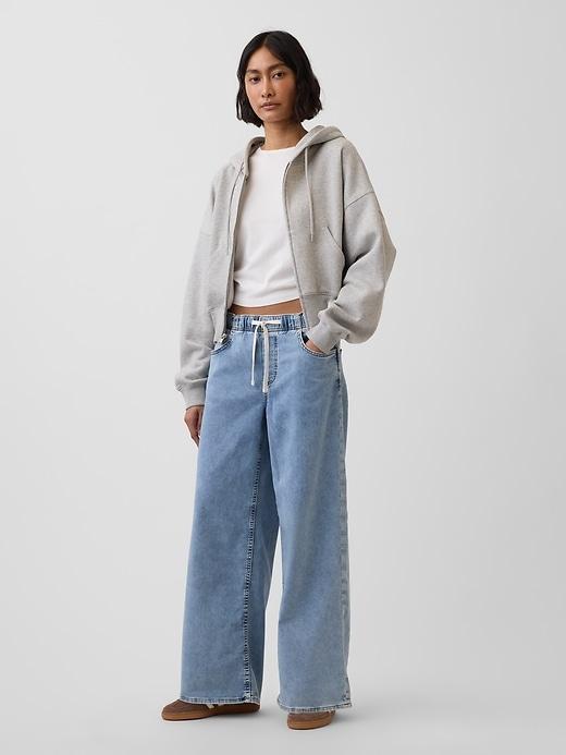 mid rise knit denim baggy jeans