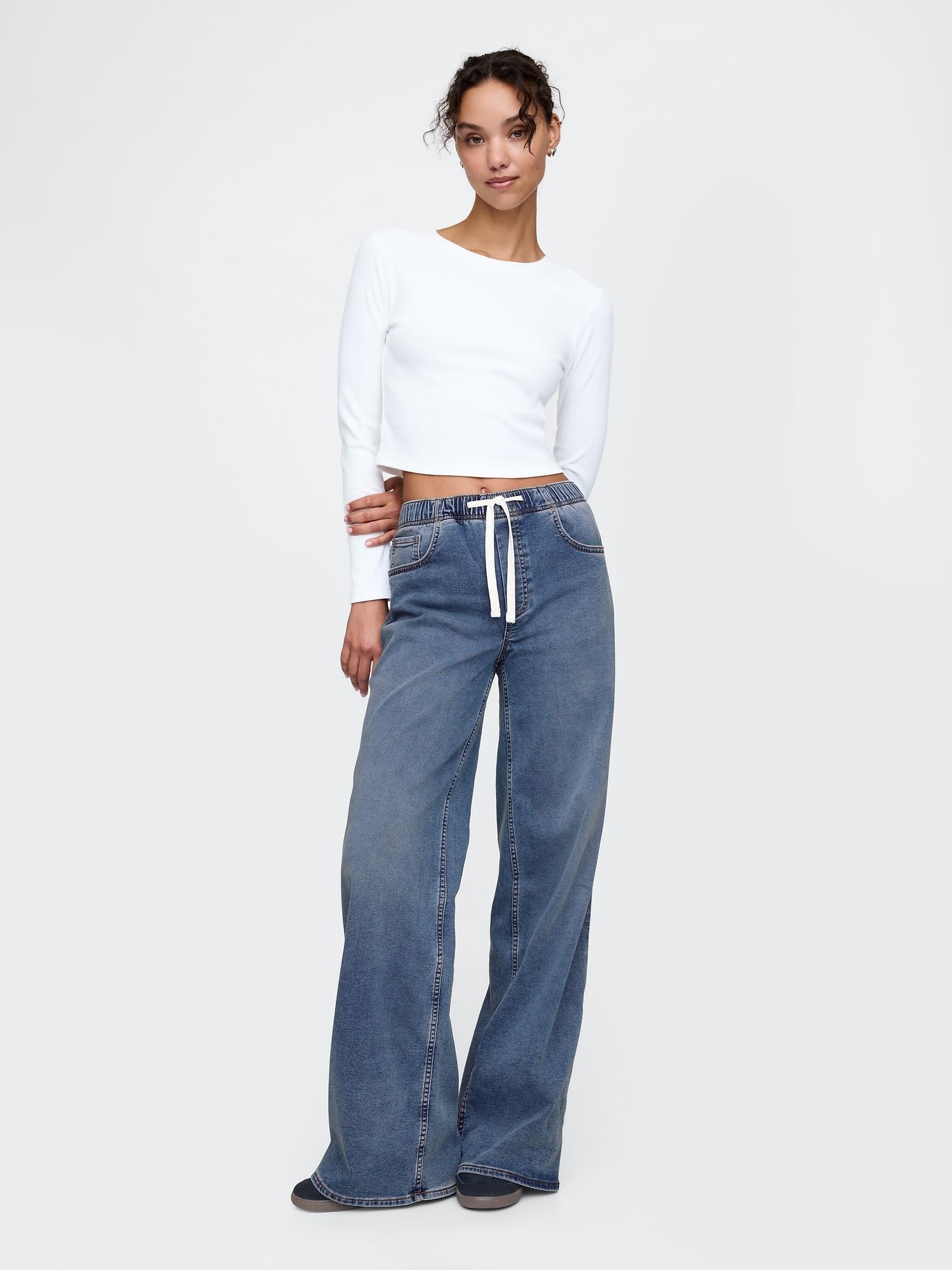 mid rise knit easy baggy jeans
