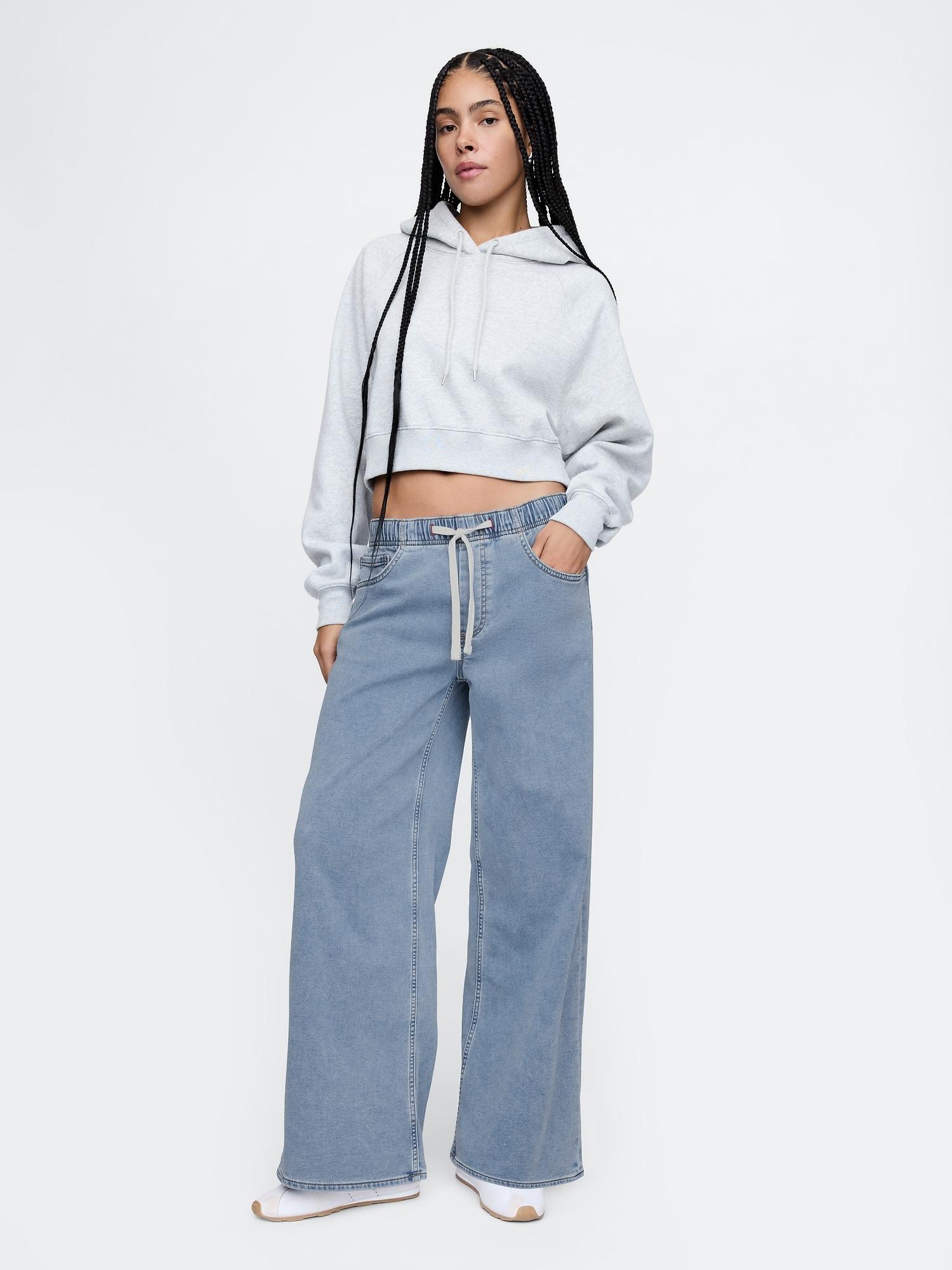 mid rise knit easy baggy jeans