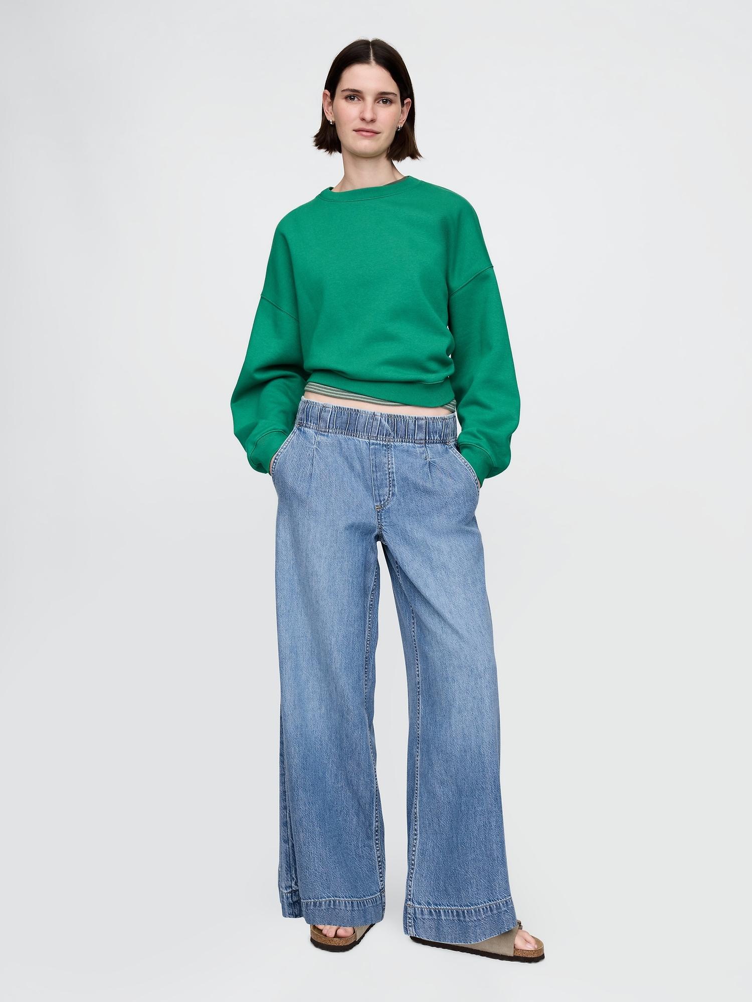 mid rise knit easy baggy jeans