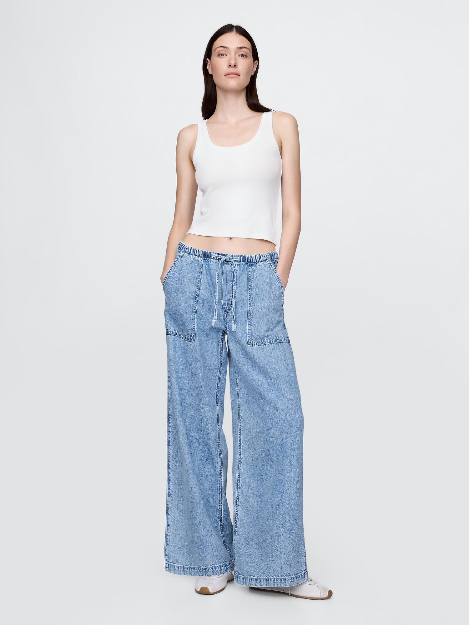 mid rise knit easy baggy jeans