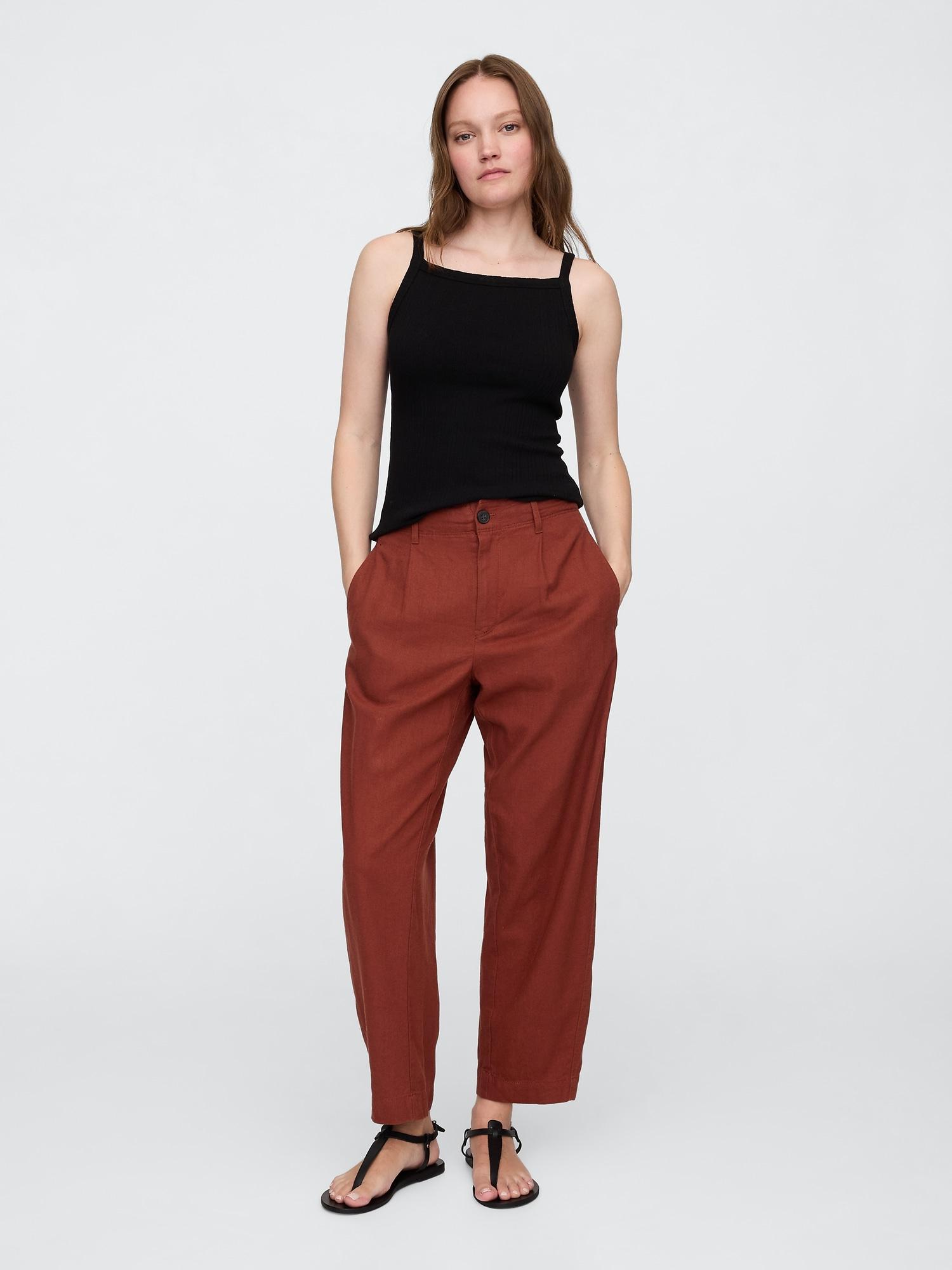 mid rise linen-blend barrel pants