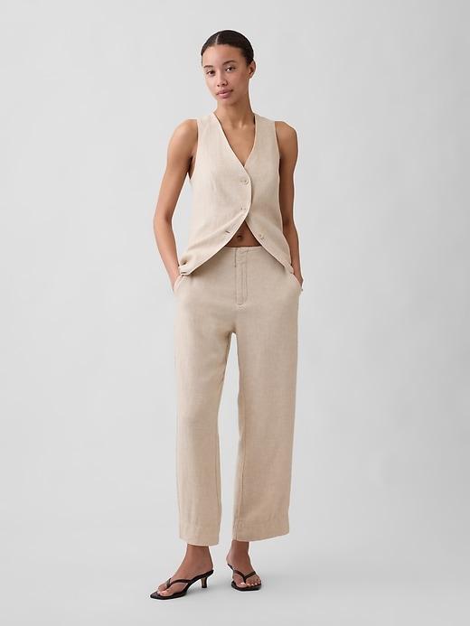 mid rise linen-blend straight crop pants