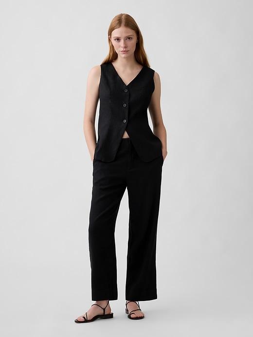 mid rise linen-blend straight crop pants