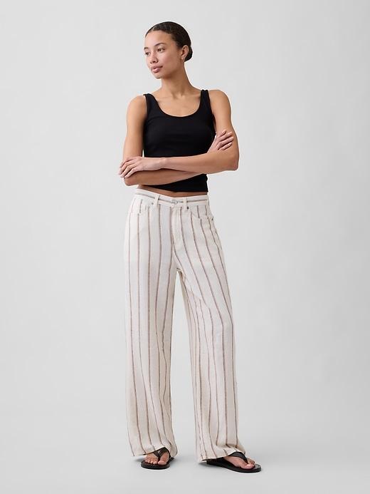 mid rise linen-blend wide-leg pants