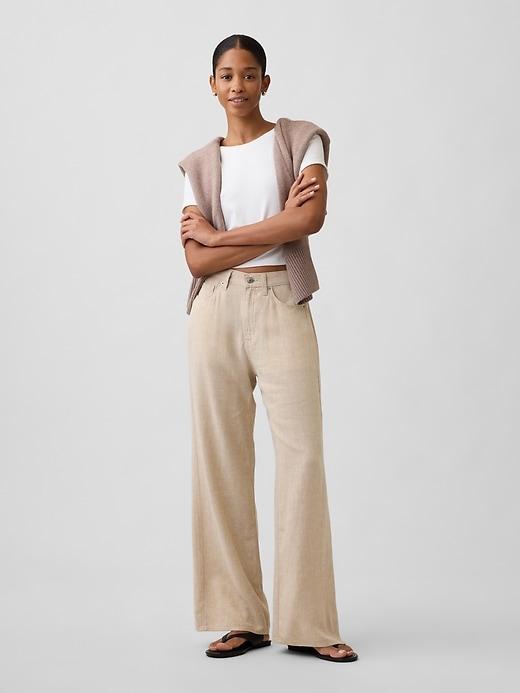 mid rise linen-blend wide-leg pants