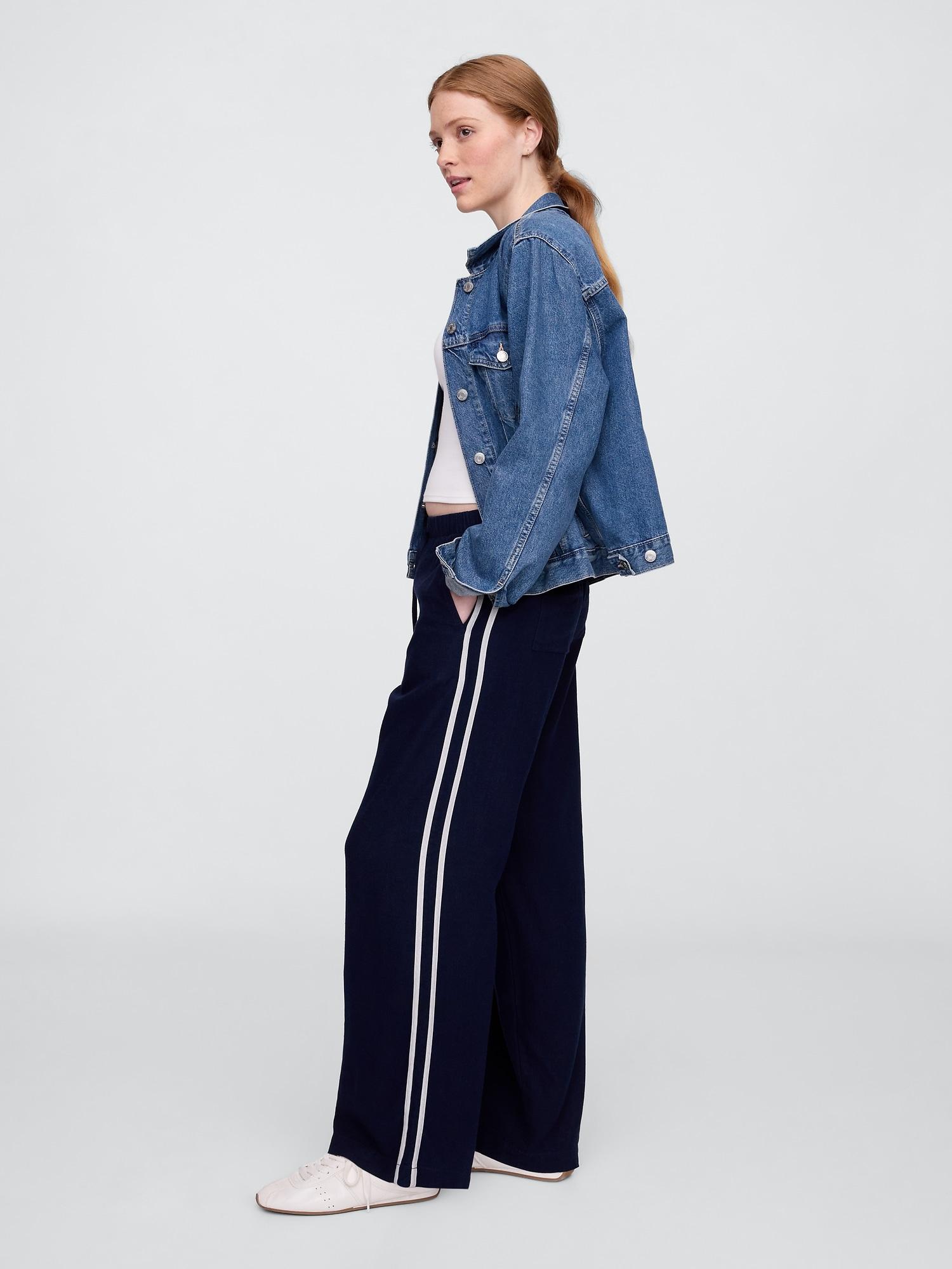 mid rise linen-blend wide-leg pants