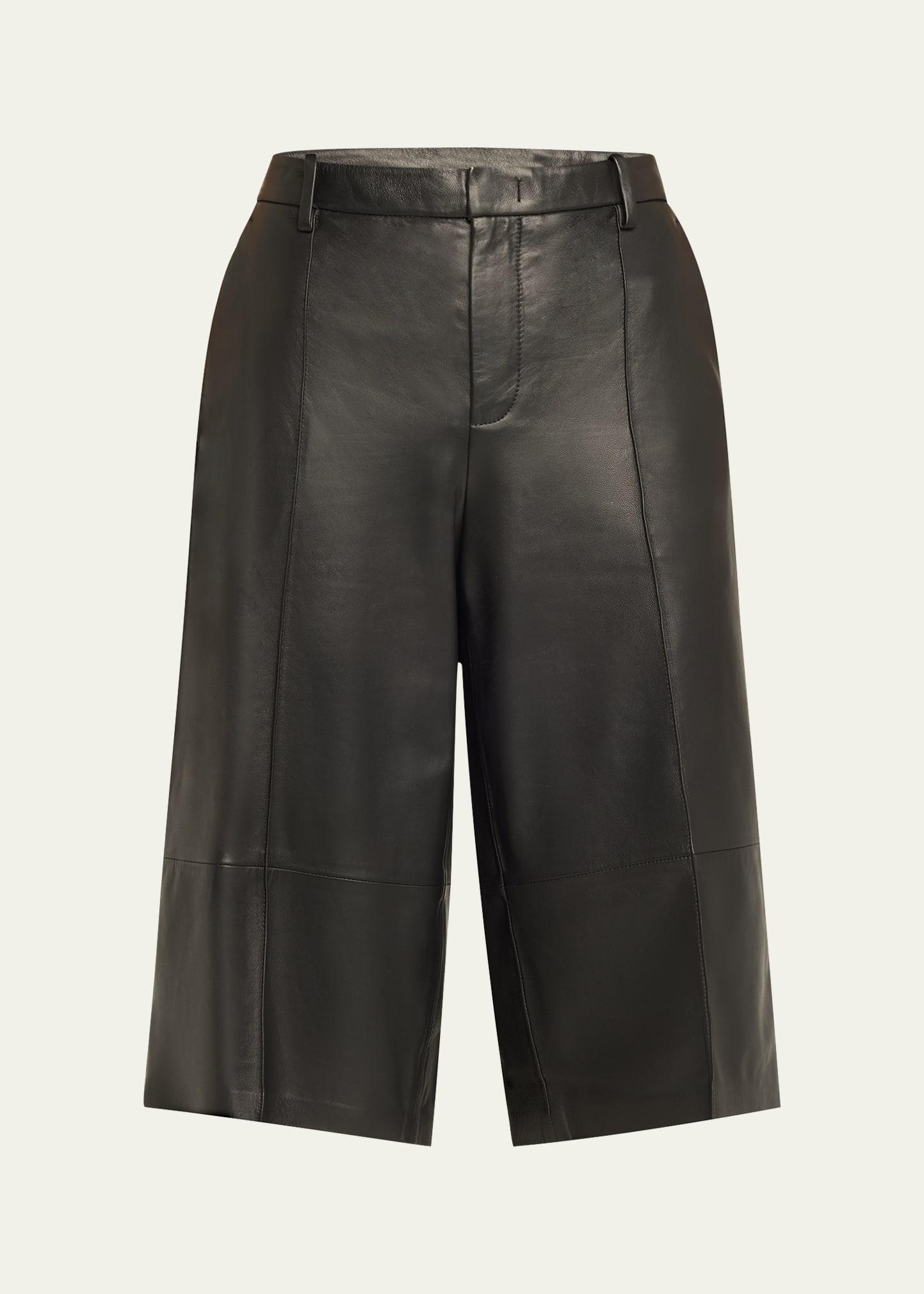 mid-rise long leather shorts