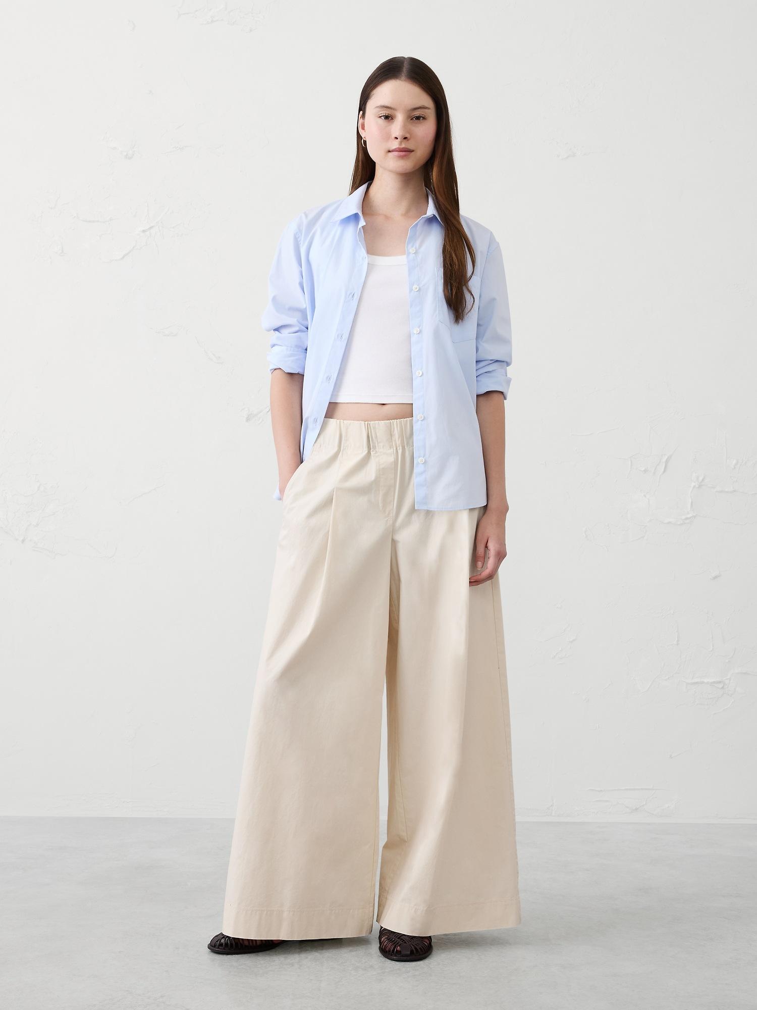 mid-rise poplin pull-on pant
