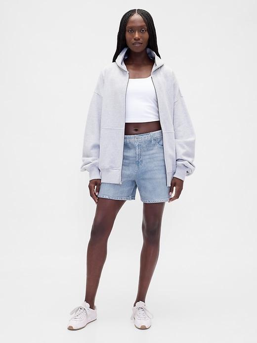 mid rise printed knit denim shorts