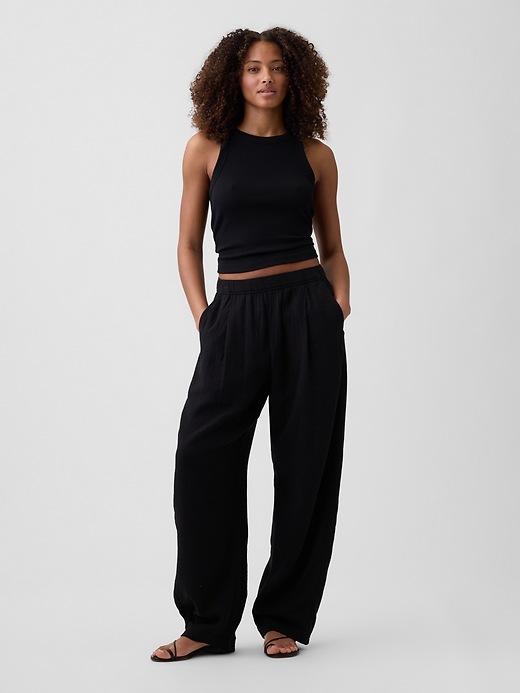 mid rise pull-on barrel gauze pants