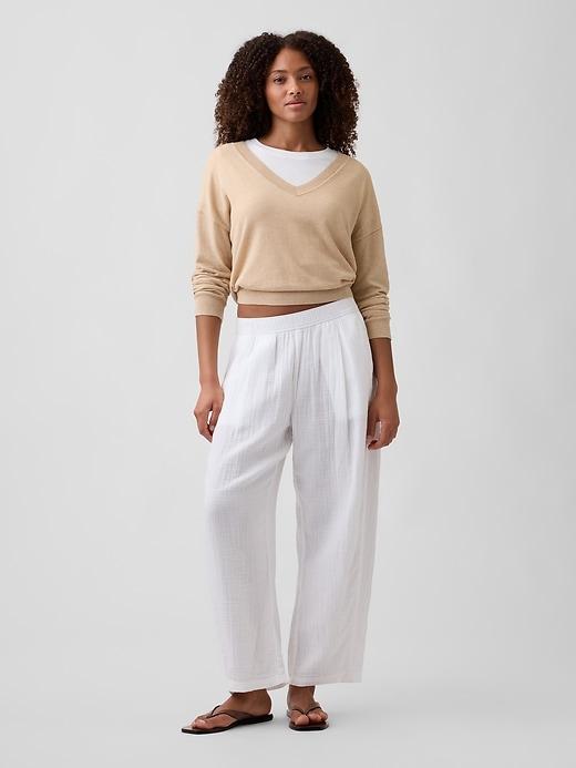 mid rise pull-on barrel gauze pants