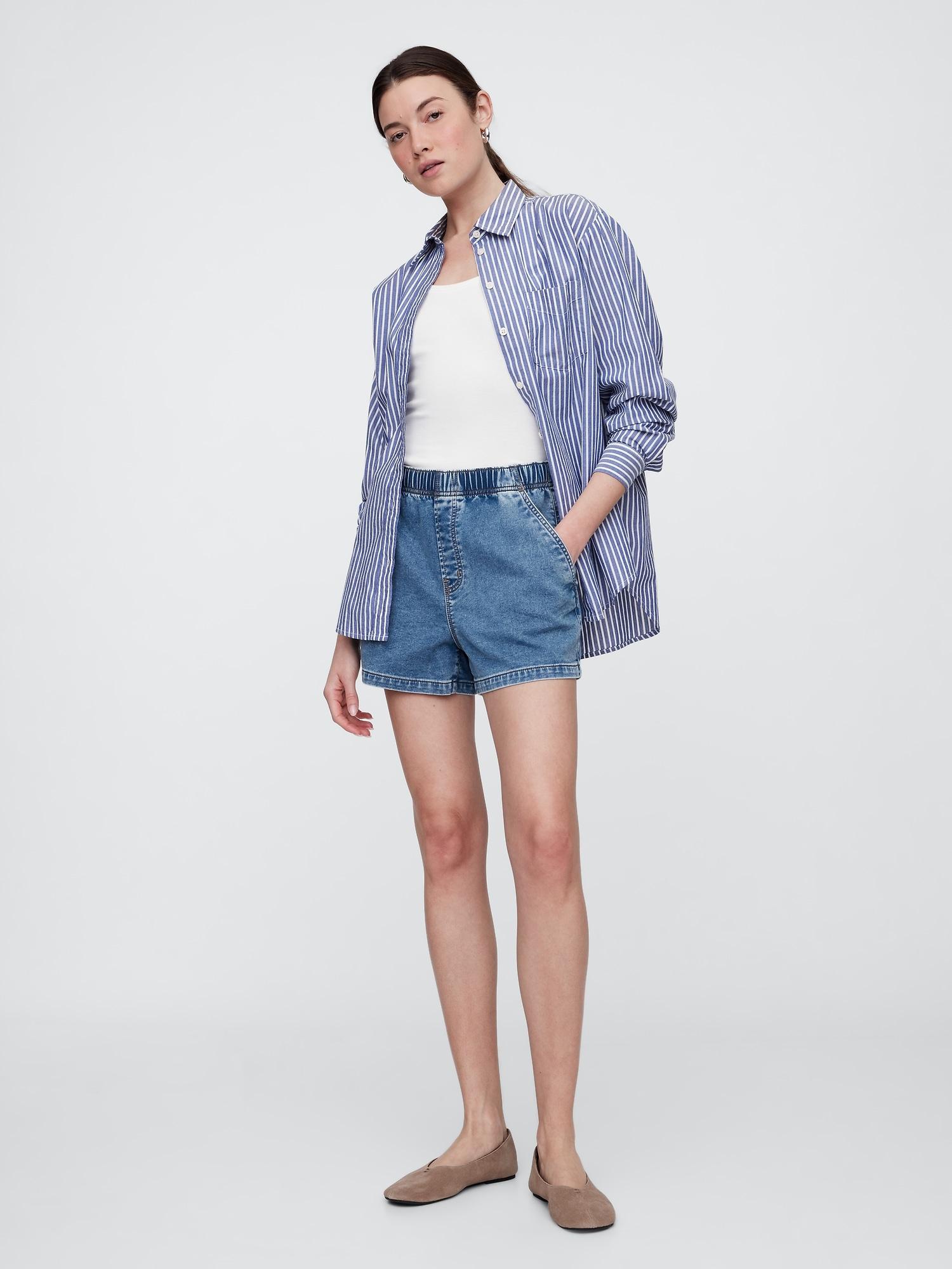 mid rise pull-on sweatpant jean shorts