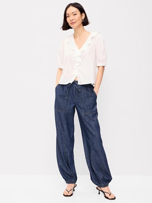 mid-rise pull-on utility harem jeans
