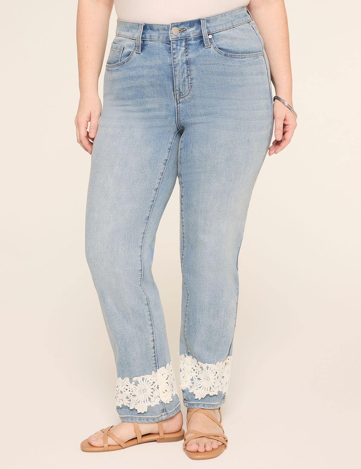 mid-rise straight lace hem jean