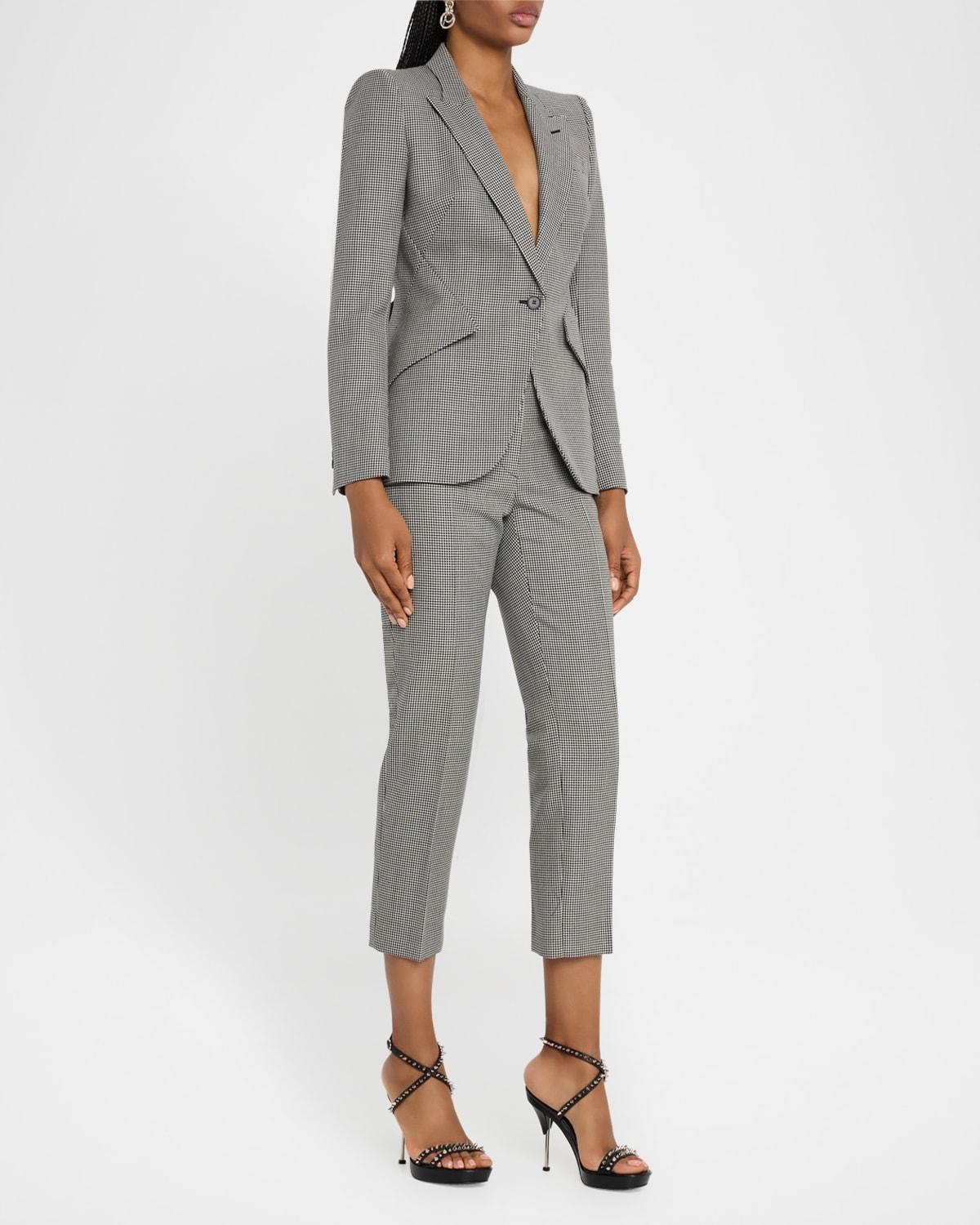 mid-rise straight-leg houndstooth trousers