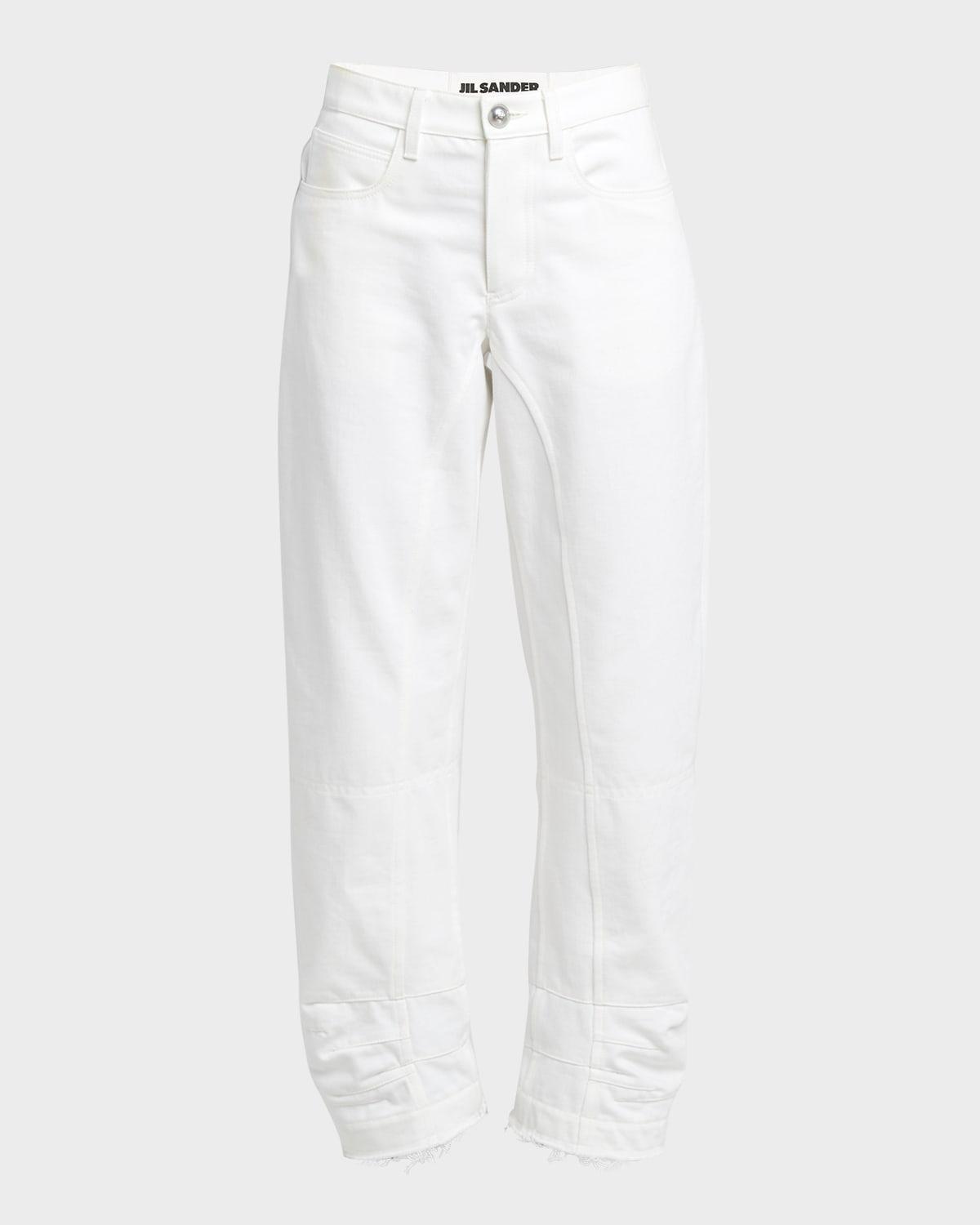 mid-rise straight-leg raw-hem denim trousers