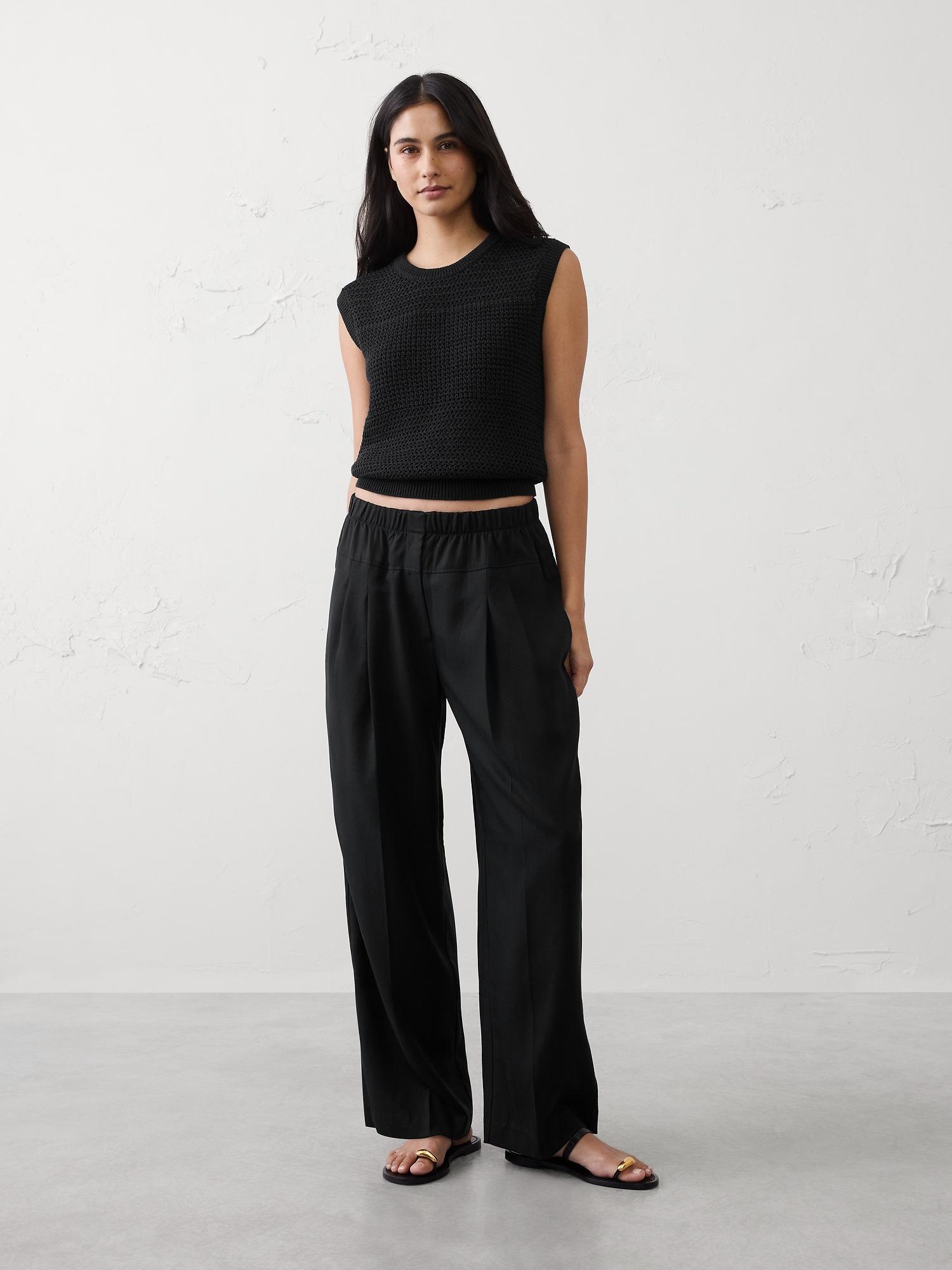 mid-rise straight-leg tencel pleated pant