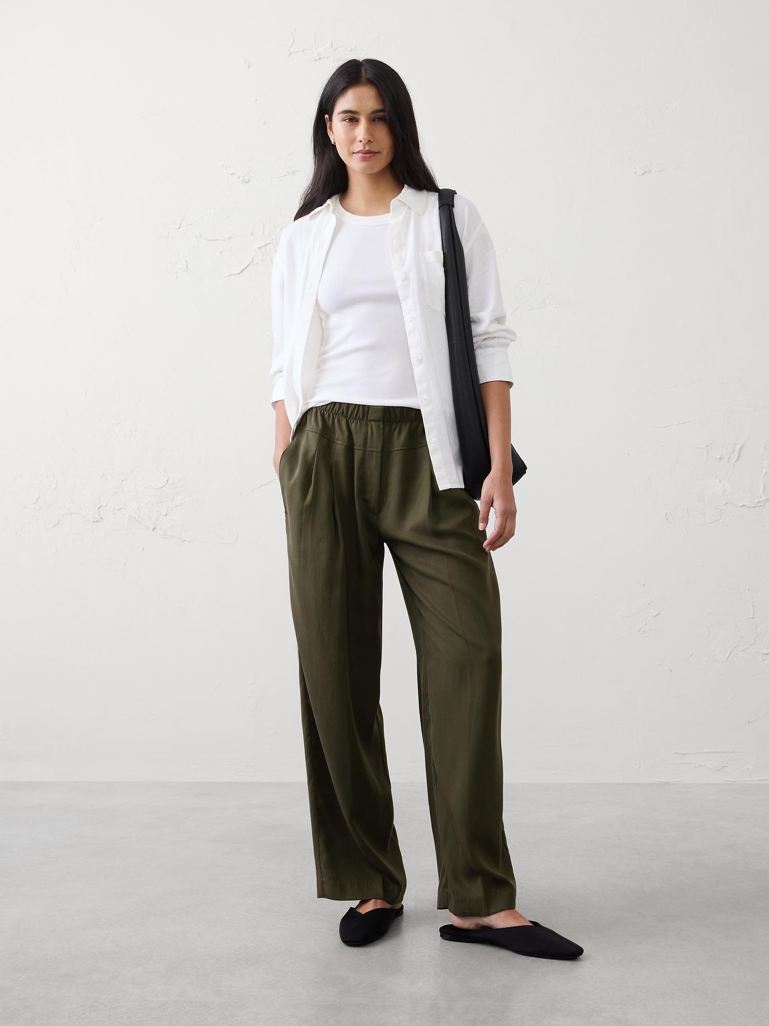 mid-rise straight-leg tencel pleated pant