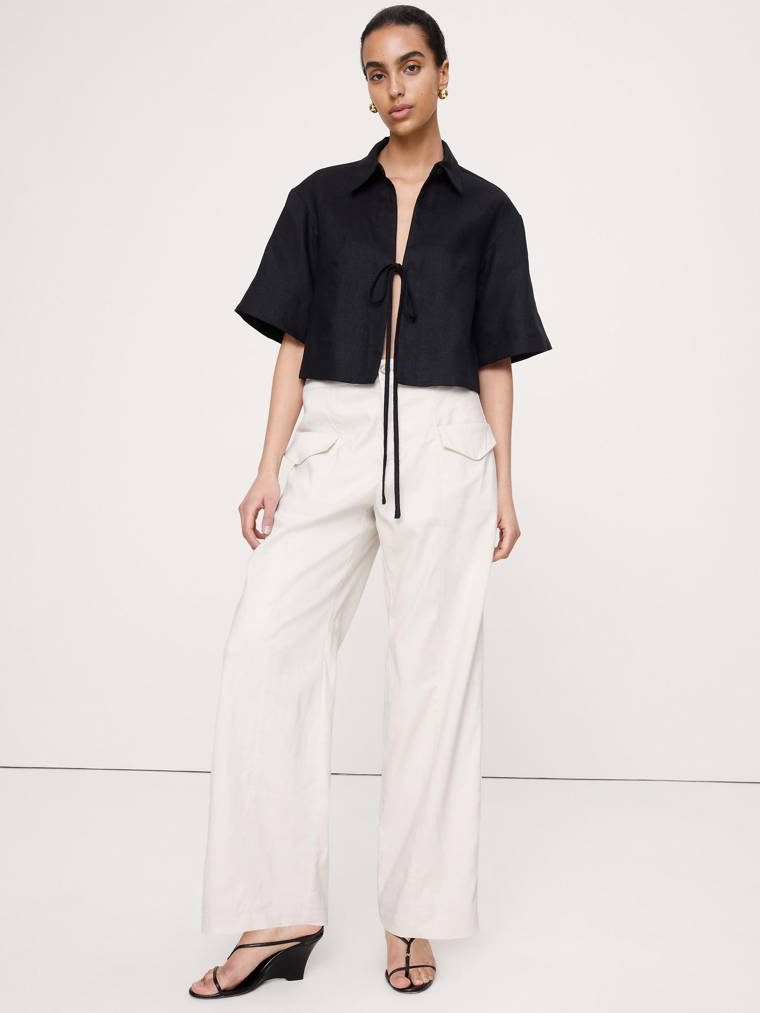 mid-rise straight utility pant in stretch linen-viscose