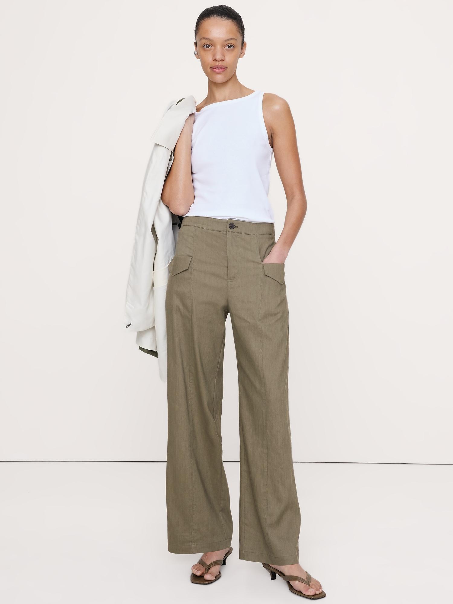 mid-rise straight utility pant in stretch linen-viscose