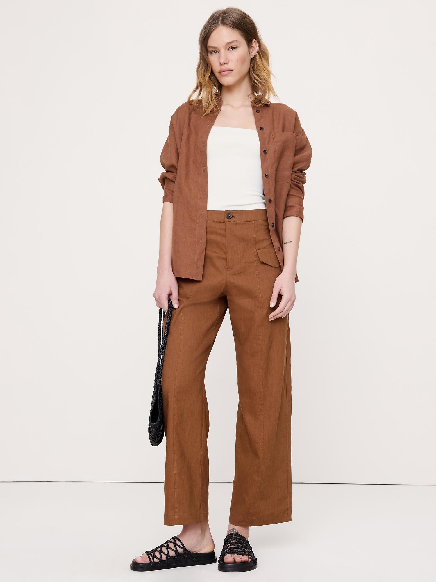 mid-rise straight utility pant in stretch linen-viscose