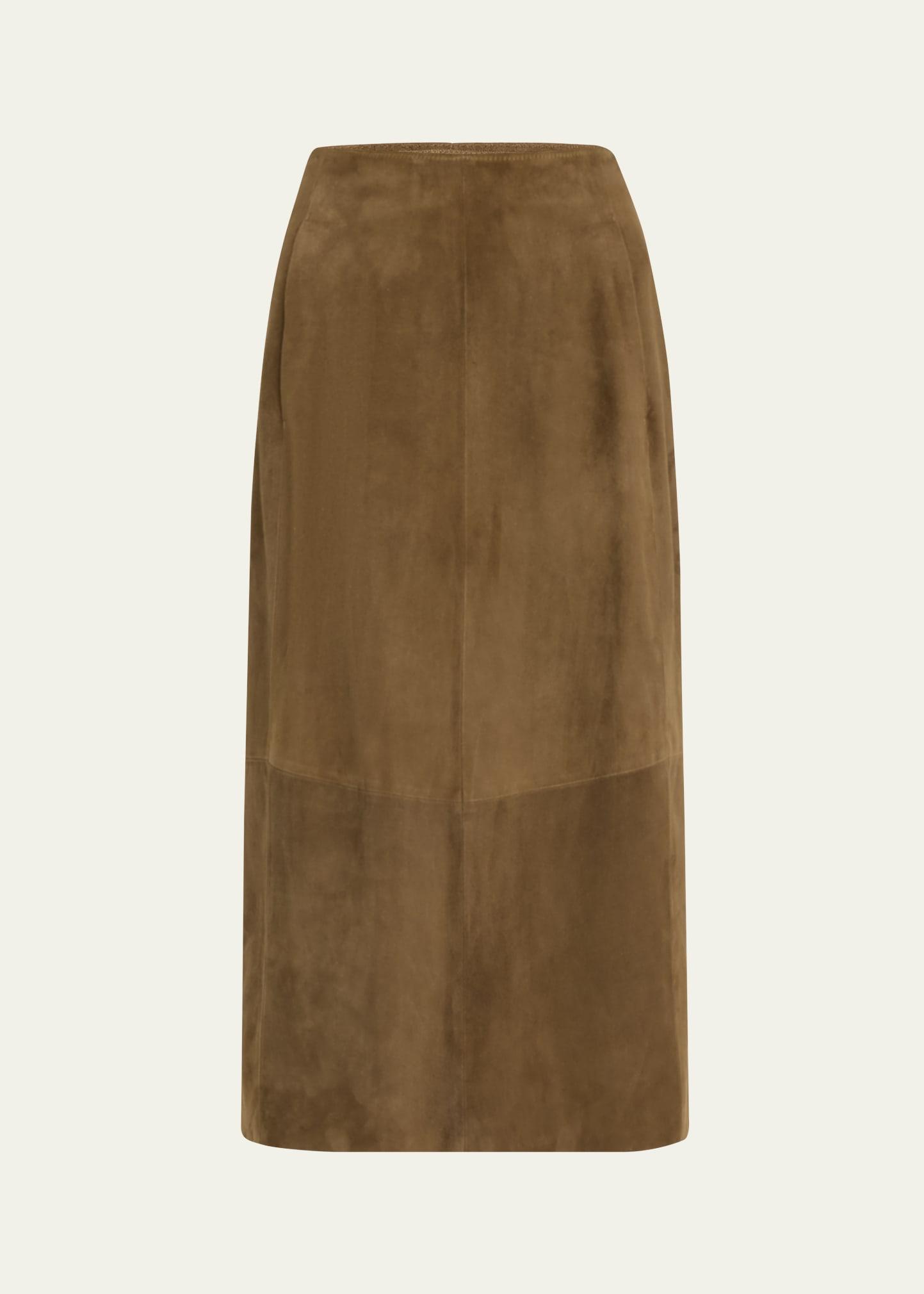 mid-rise suede midi skirt