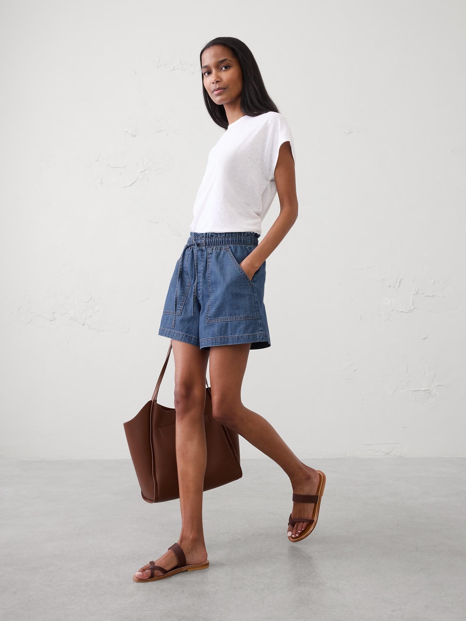 mid-rise summerweight denim pull-on short