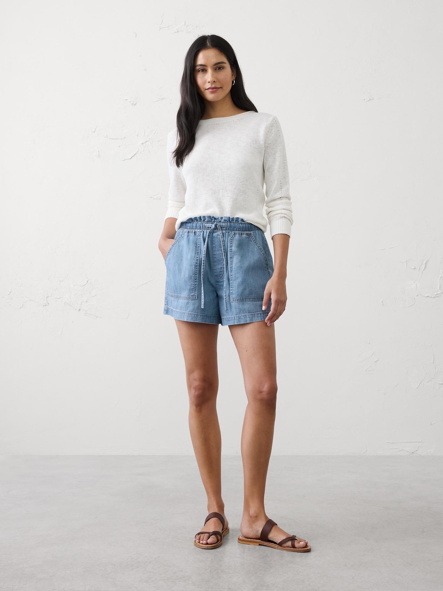 mid-rise summerweight denim pull-on short