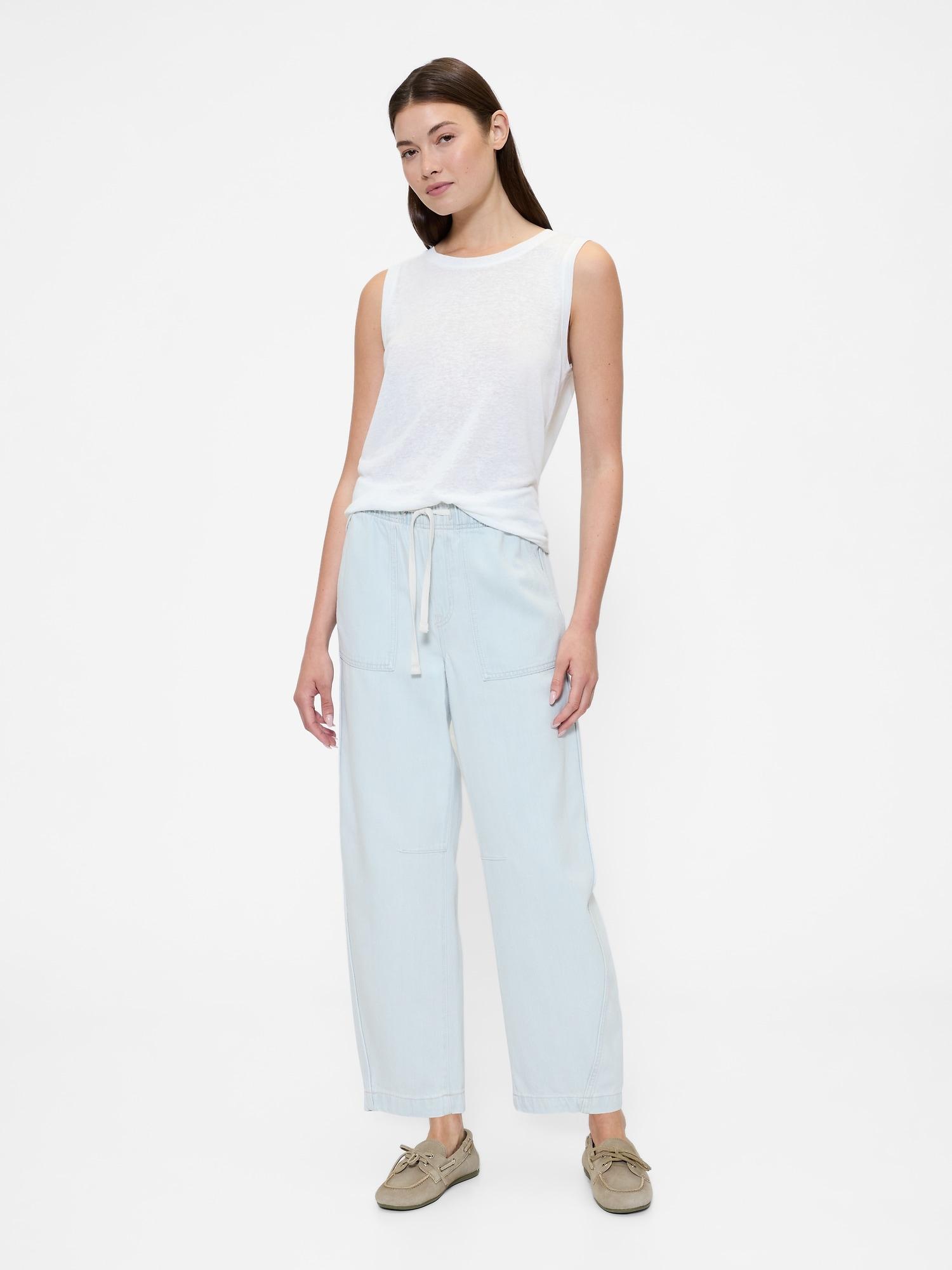 mid rise supersoft pull-on barrel jeans