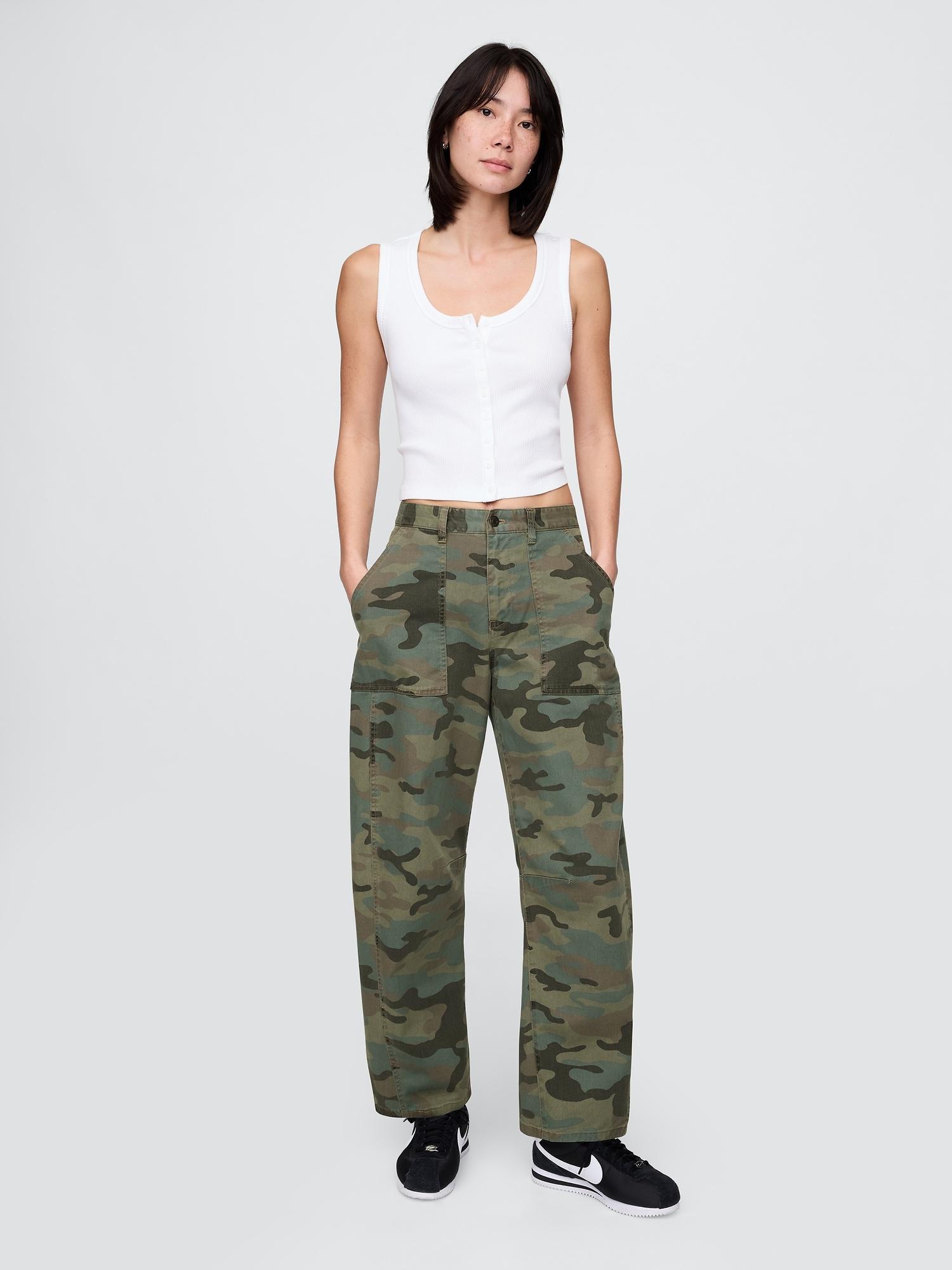 mid rise twill barrel pants