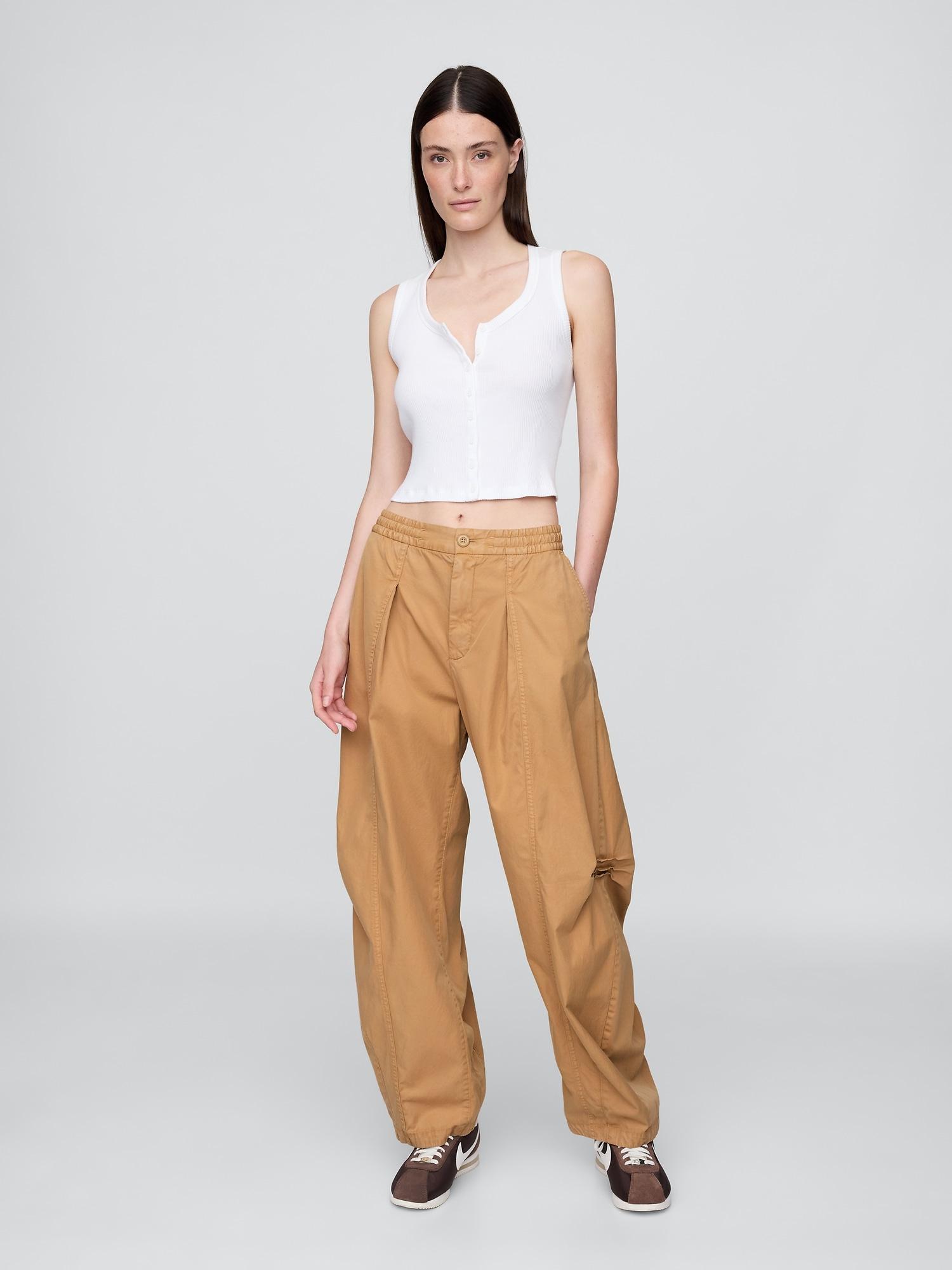 mid rise twill barrel pants