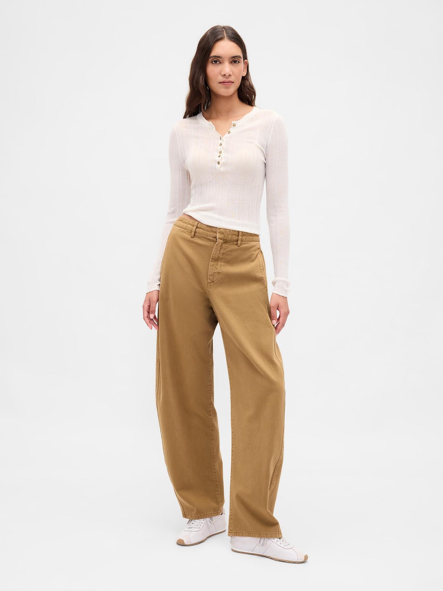mid rise twill barrel pants