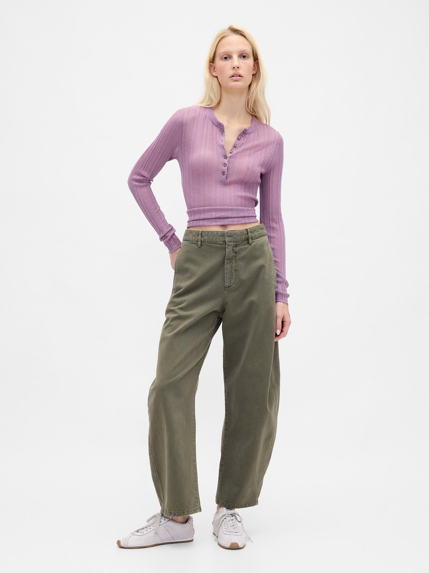 mid rise twill barrel pants