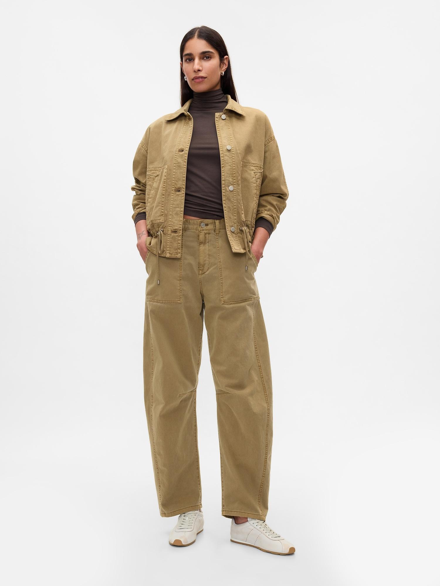 mid rise twill barrel pants