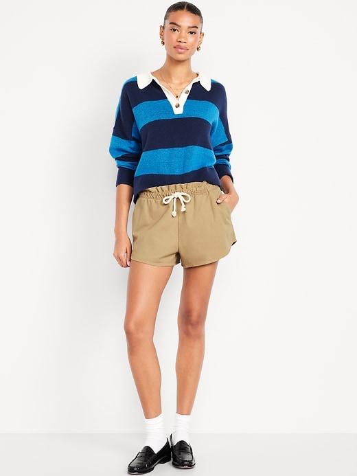 mid-rise twill volume shorts