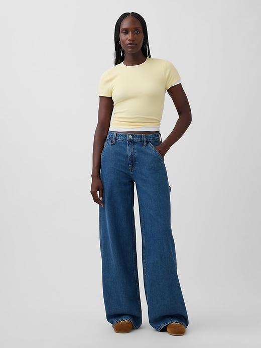 mid rise ultrasoft denim baggy trousers