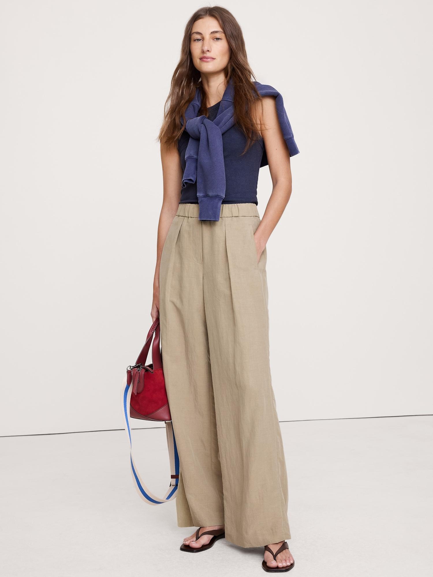 mid-rise wide-leg drapey pull-on pant