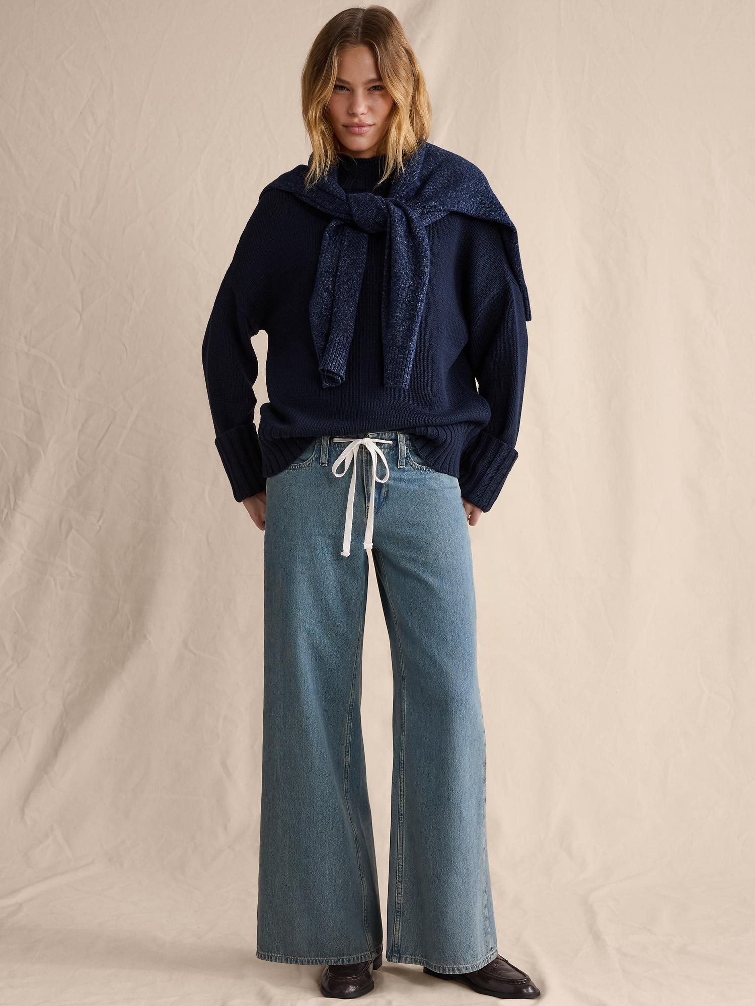 mid-rise wide-leg drawstring jean