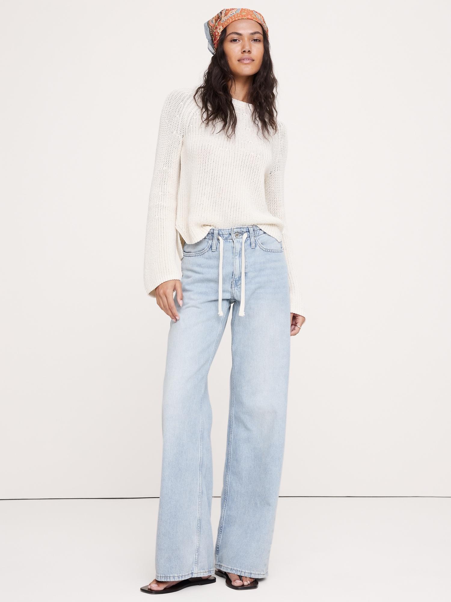mid-rise wide-leg drawstring jean