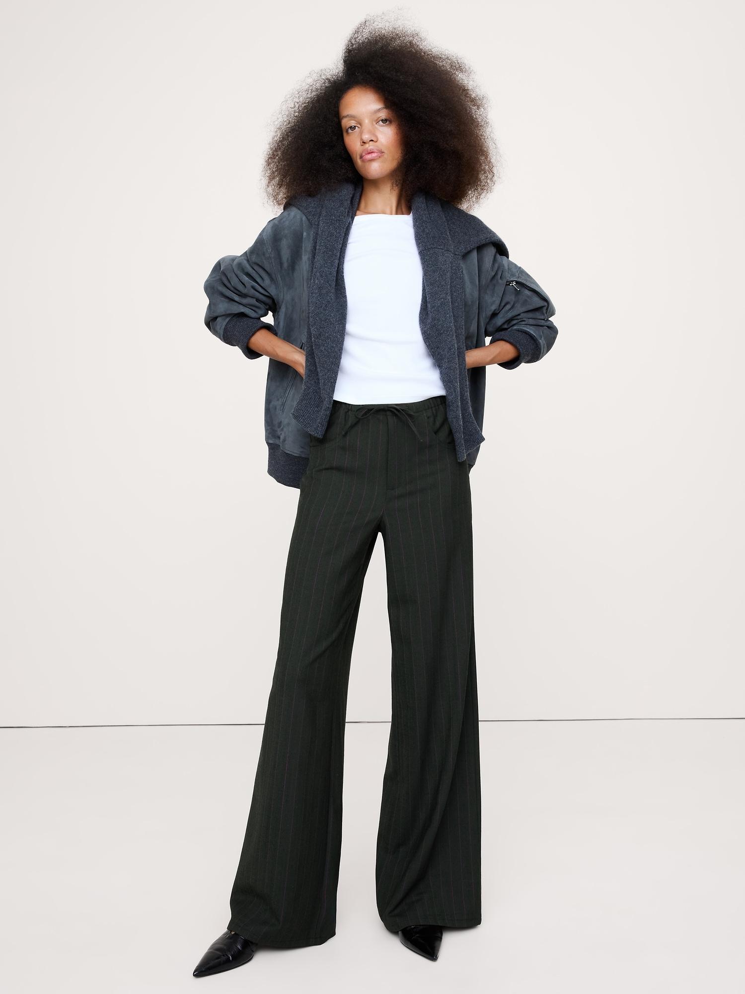 mid-rise wide-leg flannel drawstring pant