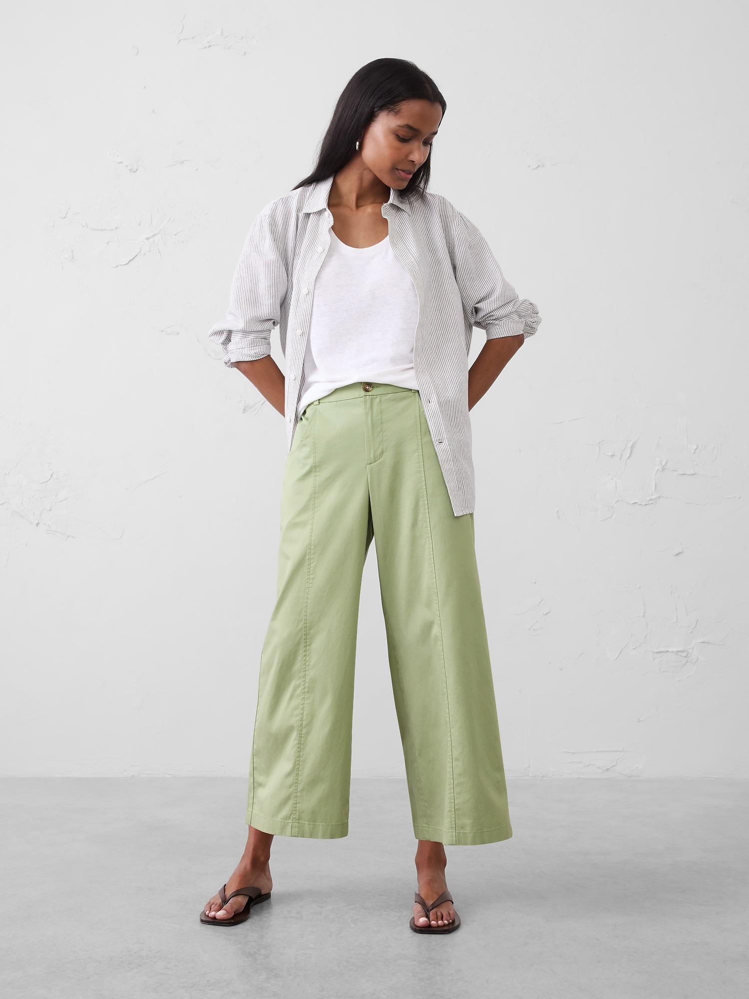 mid-rise wide-leg lightweight twill cropped trouser