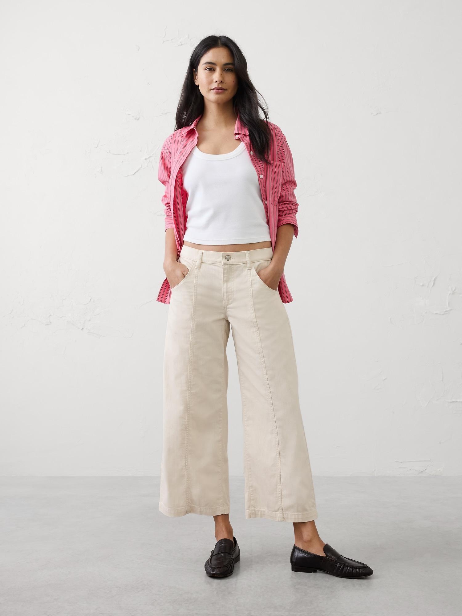 mid-rise wide-leg summer weight cropped jean