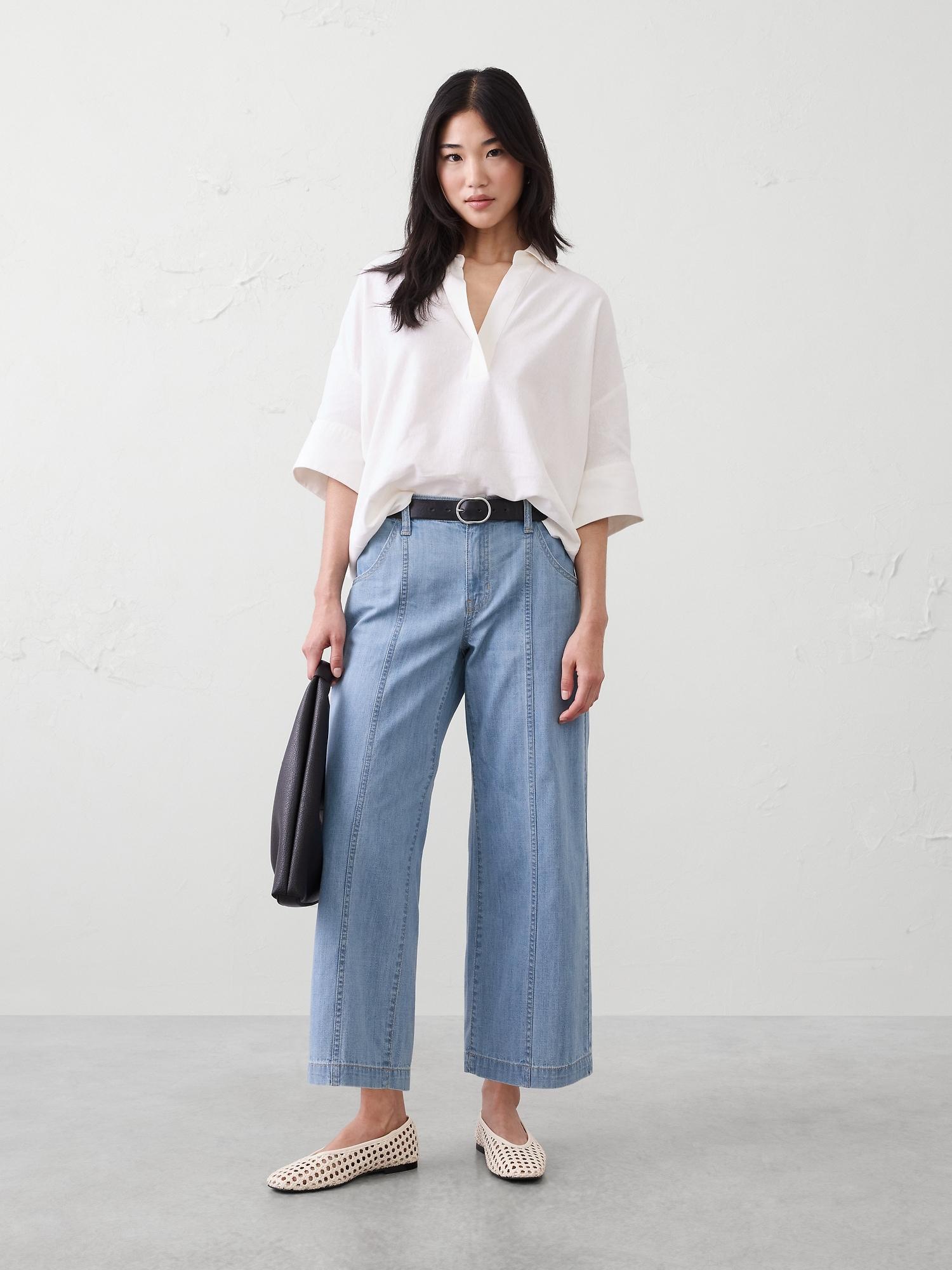 mid-rise wide-leg summer weight cropped jean